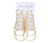 WQHPLMD Gioielli Gioielli per Donne Orecchini d'Argento, Orecchini di Grande Cerchio di Grandi Dimensioni Argento Colore Femmina retrò a Clip a Orecchio a Vapore a Clip da Sposa 6 Paia/Set S per