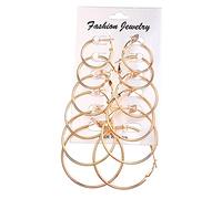 WQHPLMD Gioielli Gioielli per Donne Orecchini d'Argento, Orecchini di Grande Cerchio di Grandi Dimensioni Argento Colore Femmina retrò a Clip a Orecchio a Vapore a Clip da Sposa 6 Paia/Set S per