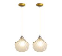 WQHPLMD Glass Pendant Lamp Kitchen Island Lighting fixtures Set of 2, Fairy Shell Bedside Hanging Light m- Chandelier Ceiling Lamps for Bedroom Dining Room Cafe Bar