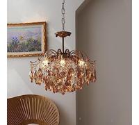 WQHPLMD Gold Crystal Chandeliers for Dining Room Elegant Candle Luxury LED Hanging Ceiling Lamp American Amber Glass Vintage Flush Mounted Pendant Light Fixture for Living Room Bedroom