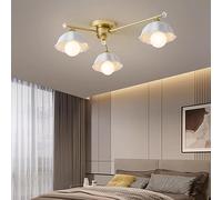 WQHPLMD Gold Glass Semi Flush Decoration Home Mount Ceiling Light with White Ceramic Flower Shade Antique Bedroom Close to Ceiling Light Long Arm Lamp for Kitchen Dining Room Farmhouse Living Room