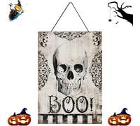 WQHPLMD Halloween Door Decorations - Wood Spooky Front Hanger,Happy Door Sign Spooky Wall Plaques for Rustic Farmhouse