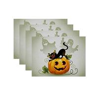 WQHPLMD Happy Halloween Holiday Placemats Set of 4 for Table Mat Placemat Non Slip Washable Table Mats Single-Sided Printed Cotton And Linen Mats for Kitchen Dining Table Home 12in X