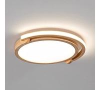 WQHPLMD Japanese-Style Wooden LED Ceiling Light Round Lamp for Living Room, Bedroom And Kitchen with Acrylic & Wrought Iron - 3-Color Dimmable