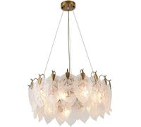 WQHPLMD Large Chandelier for Living Room Nordic Leaf Glass Crystal Round Chandelier for Dining Room Vintage Gold White Coastal Boho Ceiling Pendant Lighting Lamp for Bedroom, E14 Base