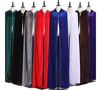 WQHPLMD Long Velvet Hooded Cloak for Halloween Costumes - Grey, Small