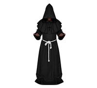 WQHPLMD Masquerade Man Medieval Frate con Cappuccio Renaissance Priest Costume Abita di Capo Cloak Cosplay Abito Fancy Halloween, Black,*-Large