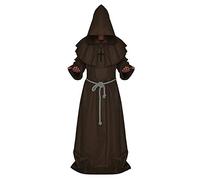 WQHPLMD Masquerade Man Medieval Frate con Cappuccio Renaissance Priest Costume Abito Capo Cloak Cosplay Abito di Halloween, caffè, Grande