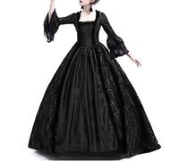 WQHPLMD Masquerade Women Deluxe Medieval Queen Costume, Women's Halloween Vintage Medieval High Waist Maxi Dress Victorian Cosplay Lace Flare Sleeve Costume Floor Length Dress,Wine,L