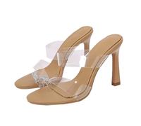 WQHPLMD PVC Rotondo Femminile in PVC Due cinghiali a Tacco Sandalo Sandalo Slip Senza Schienale Slip Senza Schienale sulle Scarpe di Muli da Festa 8 cm