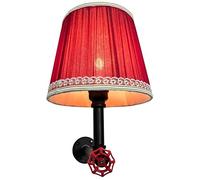 WQHPLMD Retro Red Fabric Steampunk Wall Light - Black Metal Pipe Headboard