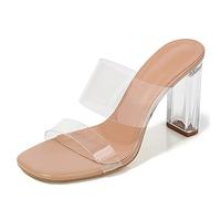 WQHPLMD Sandali con Tacco da Donna Punta Aperta Cintura in PVC Slip on Tacco Alto Slingback Tacco Grosso Trasparente Adatto per Banchetti Casual Galateo Damigelle d'Onore Matrimoni