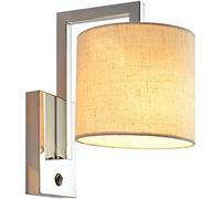 WQHPLMD Stainless Steel Chrome Finish Wall Sconce with Fabric Shades And On/off Button - Living Room & Bedroom Lighting