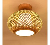 WQHPLMD Vintage Rattan Flush Mount Ceiling Light - 30x17cm Natural E27 Lamp Shade