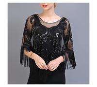 WQHPLMD Vintage Sequin Tassel Evening Cape Flapper Party Fringed Shawl Wraps Embroidery Pullover Wedding Bridal Shawl Scarf (Color : A, Size : One Size)