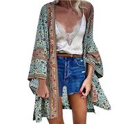 WQHPLMD Women Cardigan Summer Chiffon Cover Up Bohemian Floral Kimono Casual Loose Beach Wear Cover-ups Tops (Color : D, Size : M)