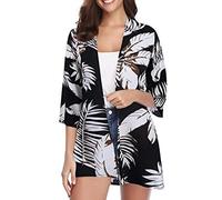 WQHPLMD Women Chiffon Kimono Cardigan Capes Casual Loose Beachwear Cover Up Kimono Blouse Top Plus Size (Color : Argento, Size : L)