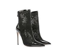 WQHPLMD Women's Ankle Boots Stiletto Pointed Toe Mesh Booties Back Zipper Party Dress Pumps Shoes