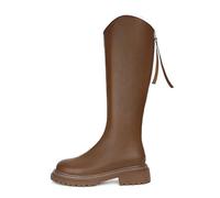 WQHPLMD Women's Boots Round Toe Flat Mid Calf Boots Autumn And Winter Thick Heel High Boots Back Zipper Closure Suitable for Daily Travel And Shopping