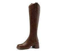 WQHPLMD Women's Boots Round Toe Thick Heel Mid Calf Boots Autumn And Winter Brown Knight Boots Suitable for Outdoor Leisure Travel