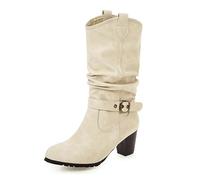 WQHPLMD Women's Boots Winter Warm Thick Heel Shoes Round Toe Pleated Mid Calf Boots Suitable for Daily Leisure Outdoor Daily Sports