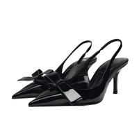 WQHPLMD Women's Bow Knot Slingback Closed Pointed Toe Pumps Dress Stiletto Sandals Shoes 6.5 CM
