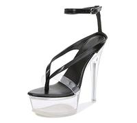 WQHPLMD Women's Heeled Sandals Pumps Open Toe Thong Stiletto Shoes Transparent Platform High Heel Buckle Suitable for Casual Banquet Etiquette Bridesmaid Weddings
