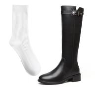 WQHPLMD Women's High Boots Flat Square Heel Mid Calf Boots Slimming And Keeping Warm in Autumn And Winter Bring Socks Suitable for Daily Leisure Travel