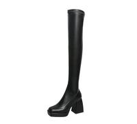 WQHPLMD Women's Long Boots Square Toe Chunky Heel Over The Knee Boots Waterproof Platform Elastic Slim Boots Suitable Shopping in Autumn Winter