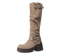 WQHPLMD Women's Mid Calf Boots Autumn And Winter Thick Heel Knight Boots Slimming Thick Soled Pleated Boots Suitable for Outdoor Travel And Shopping