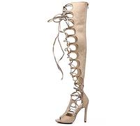 WQHPLMD Women's Open Toe Knee High Sandals Strap Womens Lace Up Over The Knee Thigh High Sandal Gladiator Outdoor Long Boots Stiletto Origin China