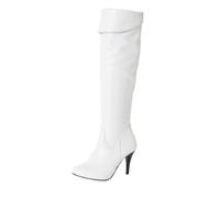 WQHPLMD Women's Over The Knee Boots Round Toe Stretch Side Zipper Stiletto Biker Boots Fall Wedding Party Dress Shoes 8.5 CM