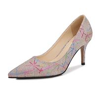 WQHPLMD Women's Pumps Pointy Slip On High Heel Shallow Mouth Closed Toe Stiletto Shoes Color Block Striped Shoe Suitable for Casual Dress Dinner Wedding Dress