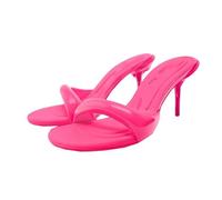 WQHPLMD Womens Round Open Toe Stiletto One Strap Sandals Slip On Backless Mules Party Prom Shoes 8CM