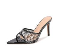 WQHPLMD Women's Sandals Stiletto Pointed Open Toe Mules Slip On Grid Pumps Party Dress Slides Shoes 8.5cm