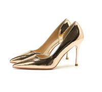 WQHPLMD Women's Stiletto Pointy Toe Patent Leather Pumps Slip On Party Wedding Basic Shoes 9cm