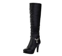 WQHPLMD Women's Winter Boots Pump Style Thick Sole Mid Calf Boots Round Toe Side Zipper Block Heels Suitable for Casual Office Weddings