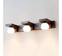 WQHPLMD Wood Mirror Lamp Vanity Light Walnut Glass Shade Bathroom Makeup Cabinet Front Lighting