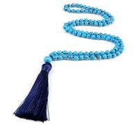 Wqishinuanyang 108Mala - Collana con perle di malachite naturale, per donne e uomini, con pietra di pino blu, onice nera, collana con nappa, per yoga, Pietra Pelle