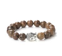 Wqishinuanyang Braccialetto con perline in legno da 8/10/12 mm, Buddha, per donne e uomini, braccialetto elastico per yoga, 17cm, Pietra Pelle