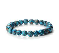 Wqishinuanyang Braccialetto elastico in malachite verde da 8 mm, per donne e uomini, con perline in pietra di malachite naturale, per yoga, 21cm, Pietra Pelle