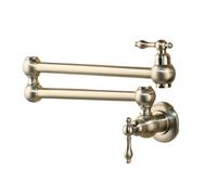 WQPMNYG Rubinetto da Cucina a Parete in Ottone con Braccio Girevole Estensibile, Design Pieghevole e beccuccio a Doppio Giunto, Finitura Nera e Nichel Spazzolato - Elegante e Funzionale