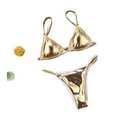 WQZYY&ASDCD Costume da Bagno Bikini Donna Bikini Dorato Set Costumi da Bagno Sexy da Donna Reggiseno A Triangolo Imbottito Vita Bassa Fondo Lucido Costume da Bagno Beachwear-M