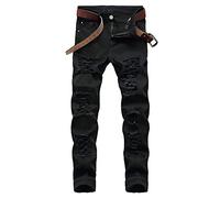 WQZYY&ASDCD Jeans Pantaloni Pantaloni per La Distruzione del Foro Dritto Jeans Strappati Uomo Pantaloni in Denim Uomo Jeans Moda Bianco Jean Maschio 38 Nero