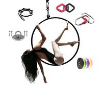 WQZzjm Complete Black Aerial Hoop Kit, Iron Single Point Lyra Hoop Set with Rigging Hardware, Thickness 1" Aerial Yoga Ring for Gymnastics And Fitness (85 cm (33"))