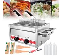 WQZzjm Friggitrice a Gas per Uso Domestico, friggitrice con cestello, Materiale in Acciaio Inossidabile, friggitrice Tradizionale con griglia per condimenti e Bottiglie per Salse, 20 l