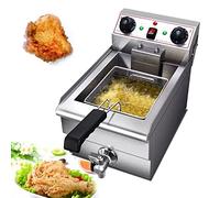 WQZzjm Friggitrice, Coperchio in Acciaio Inox, cestello per Olio, Controllo della Temperatura, Coperchio in Argento, Rubinetto di Scarico in Rame, per Uso Domestico Commerciale (10 l) (10 l)