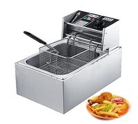 WQZzjm Friggitrice elettrica con cestello e Coperchio, friggitrice Professionale in Acciaio Inox, friggitrice da banco con Controllo della Temperatura per Cucina di casa e Ristorante (10 l)