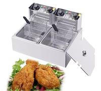 WQZzjm Friggitrice elettrica Professionale da 10 Litri x 2, con Doppio Serbatoio, Controllo della Temperatura, friggitrice elettrica da banco per ristoranti con 2 cestelli e coperchi