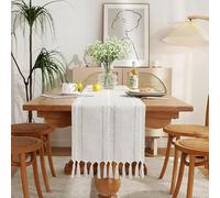 Wracra Punto Croce Cotone Lino Tabella Runner Stile Agriturismo Avorio Tabella Runner 120cm di con Nappe a Mano per Feste e Uso Quotidiano (Avorio, 120cm)